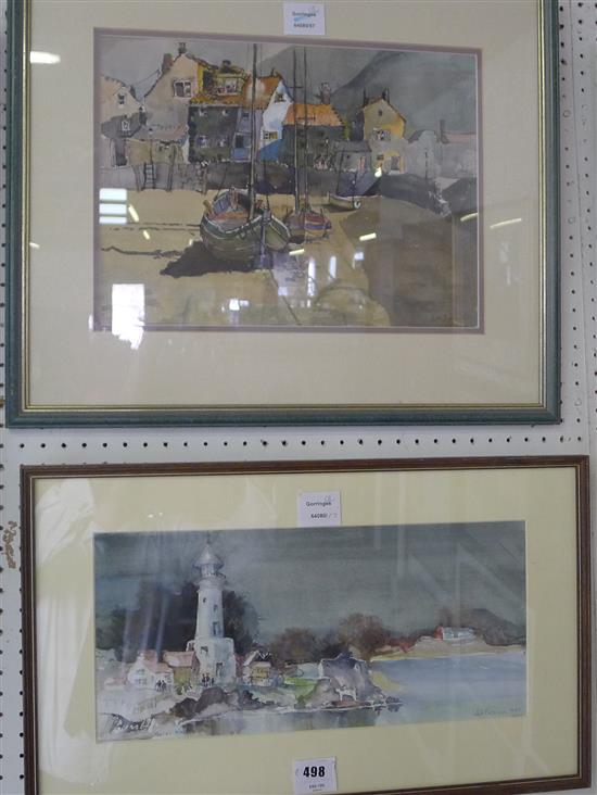 J.A. Paterson, watercolour, Fishing boats, Corsica and 1 other